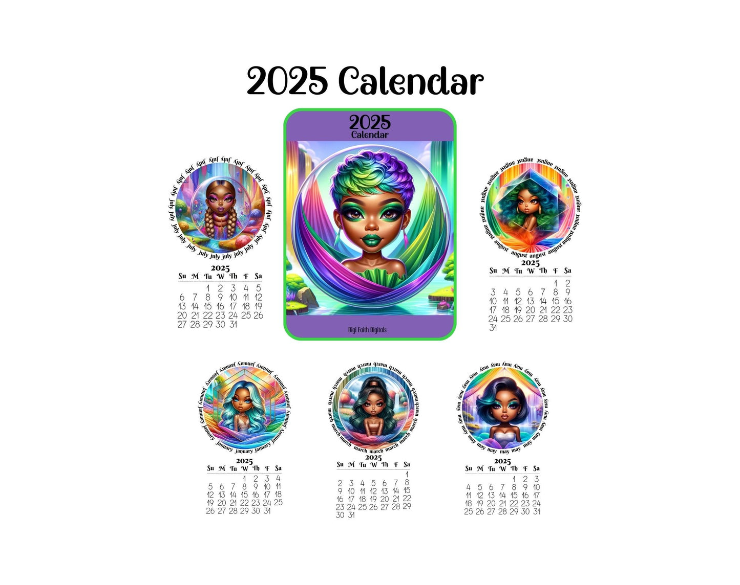 2025 Calendar - Colorful Girls
